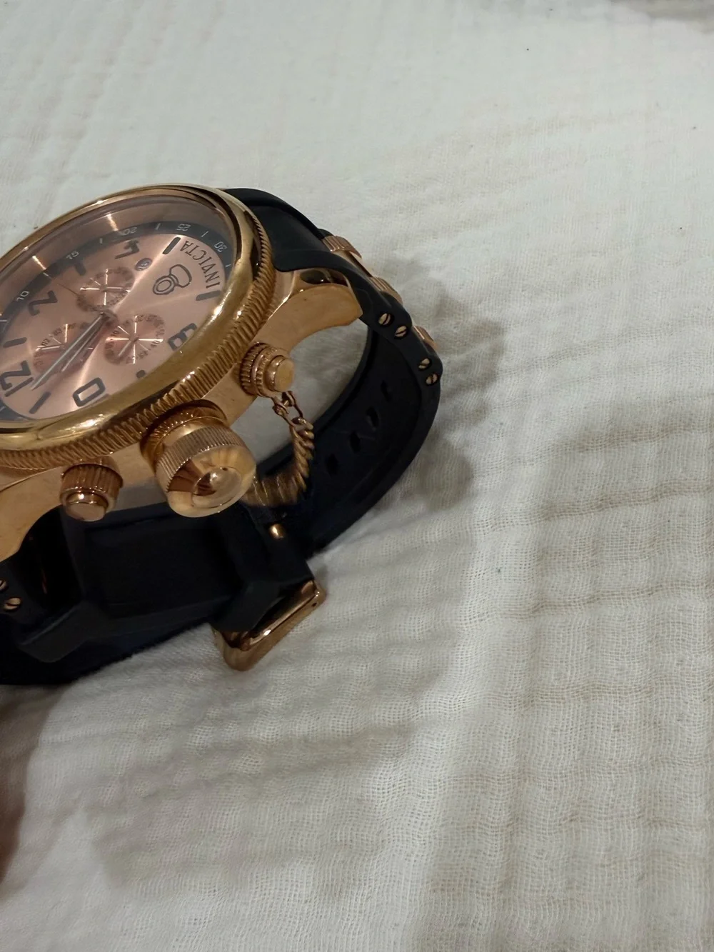 Invicta Men’s Rose Gold Dial Black Silicone Chronograph Watch